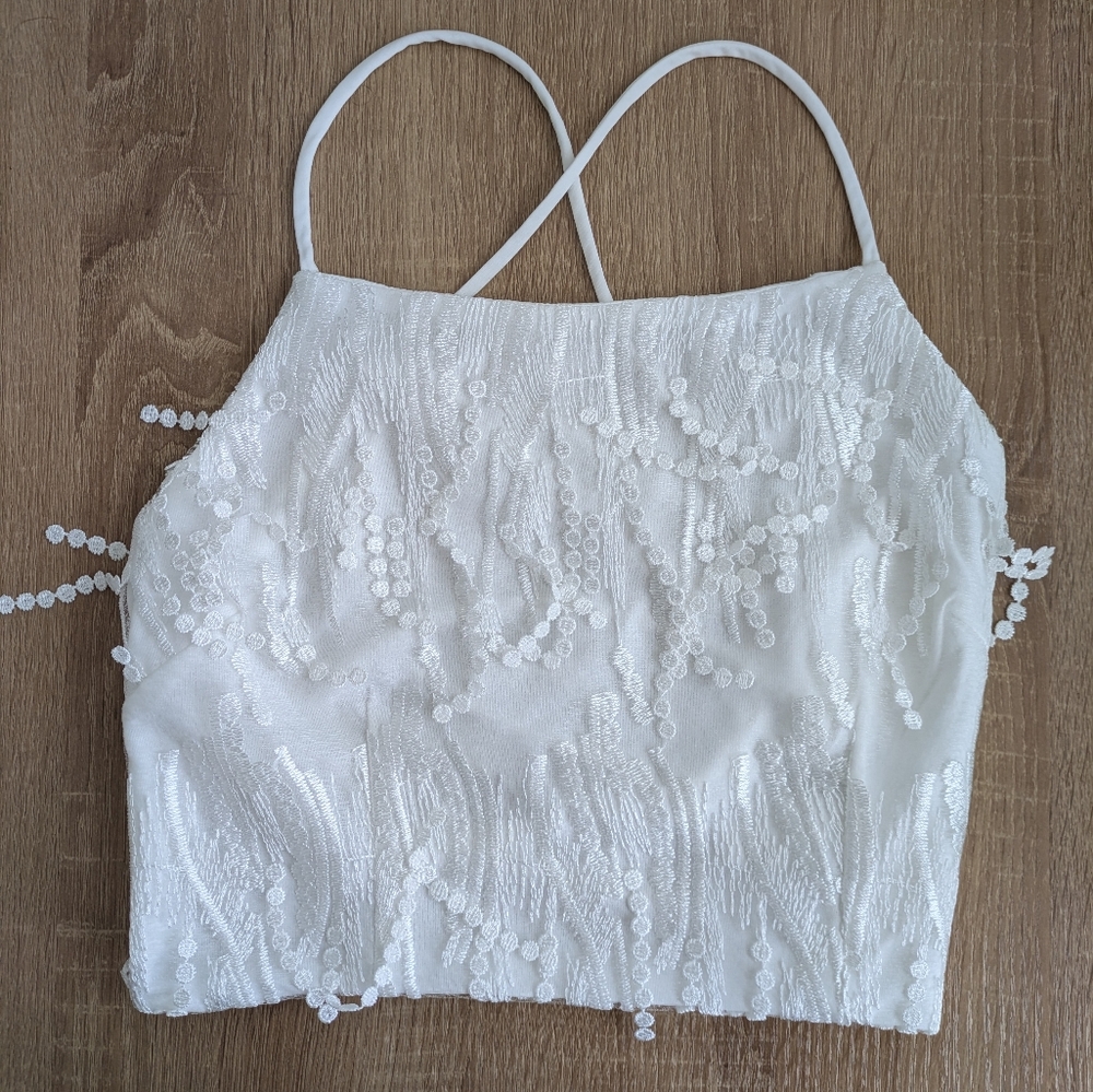 Lulus Dancing in a Dream White Fringe Lace-Up Two-Piece Mini Dress - Picture 5 of 10